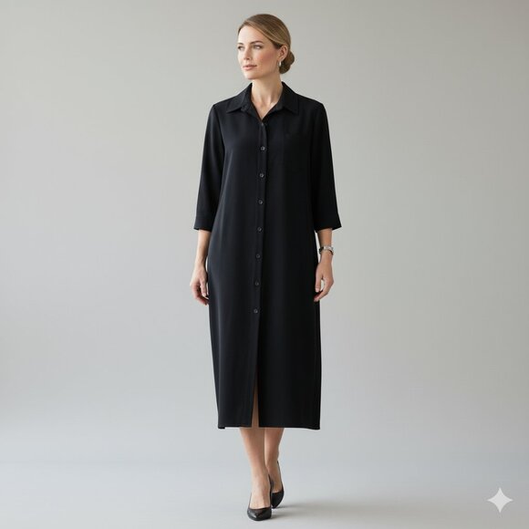 Lauren Ralph Lauren Black Wool Blend Shirtdress  Size 12 - Picture 1 of 11